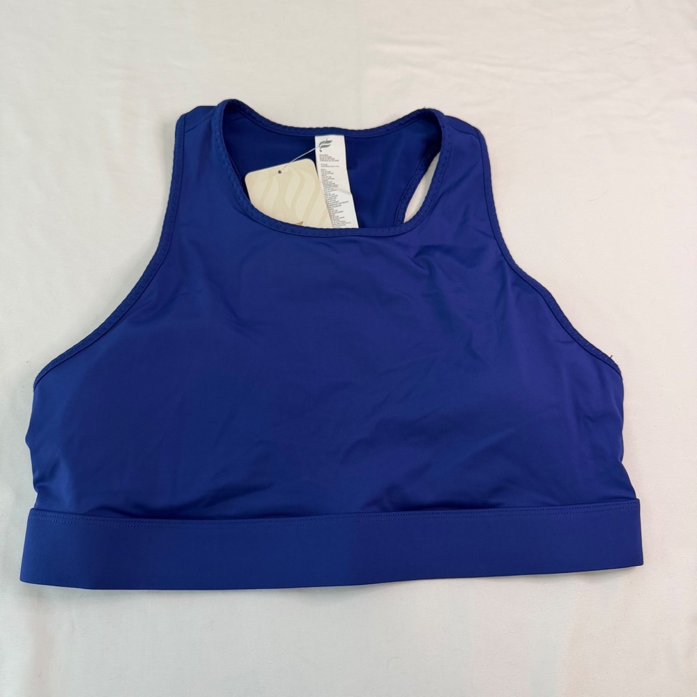 Fabletics Trinity High Impact Sports Bra XXL Blue High Neck Triple Pocket NWT